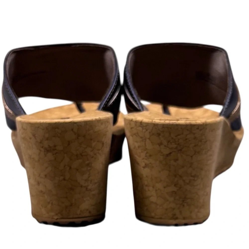 Clarks Women's Yacht Anchor Cork Wedge Flip Flop Sandals Size 10M Blue With‎ Box